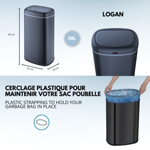 Poubelle automatique inox LOGAN gris 58L