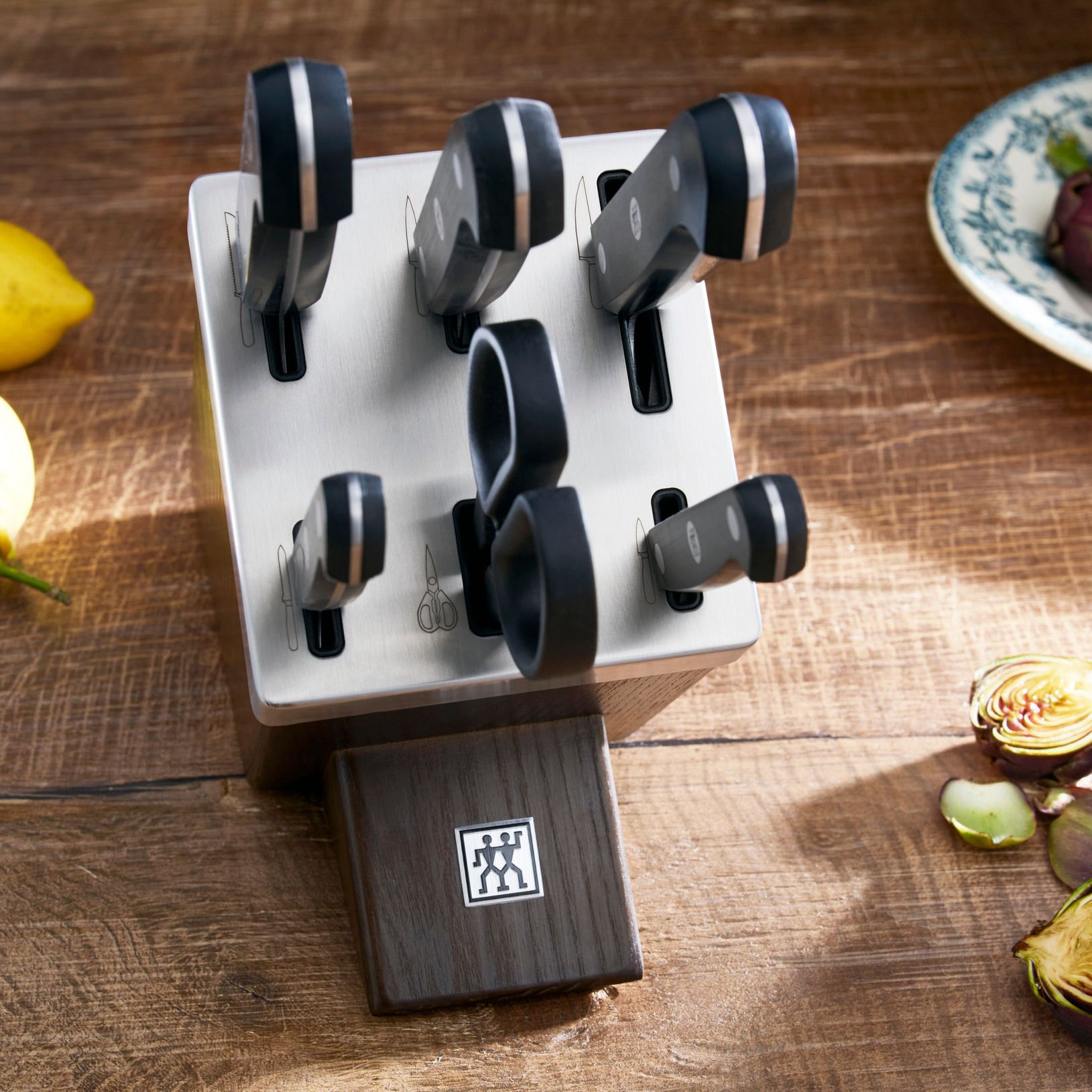Bloc de Couteaux Auto-Aiguisant 7-pcs, Bois de Frêne, Gourmet