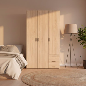 Armadio Con 3 Ante E 3 Cassetti Multiuso Per Abiti Indumenti Design Moderno Capiente Vano Appendiabiti Ripiani Interni 115.8 x 49.5 x 200.4 Cm Rovere