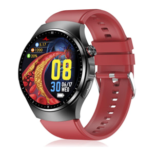 DAM Smartwatch TK25. ECG , glucosa en sangre, ácido úrico y lípidos, IMC grasa corporal, temperatura, O2 y tensión. 5,4x1,2x4,7 Cm. Color: Rojo