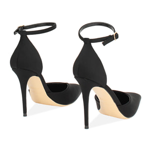 Décolleté open shank donna nere in tessuto, tacco 10,5 cm