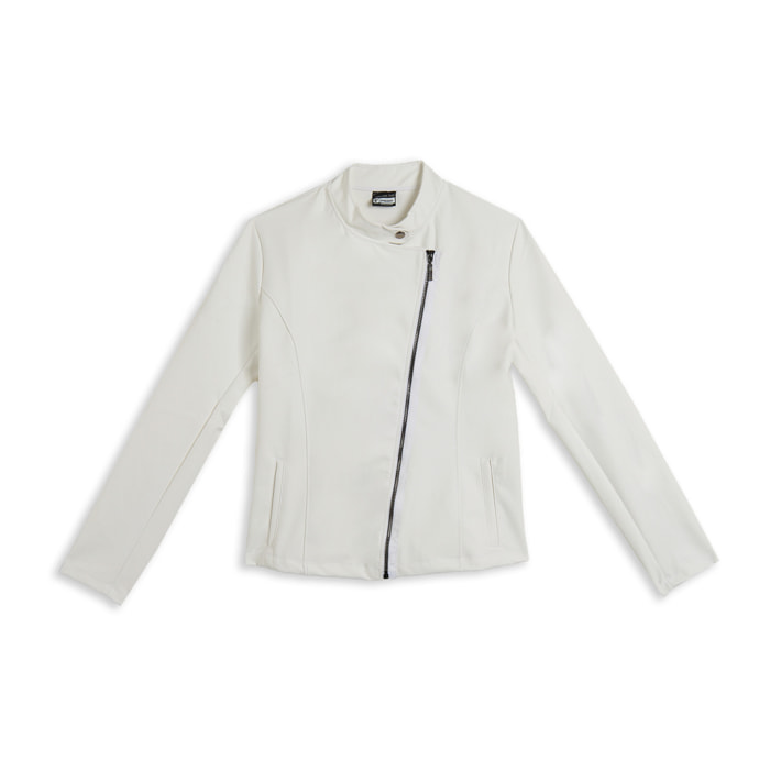 Giacca chiodo da donna in tessuto coated effetto pelle