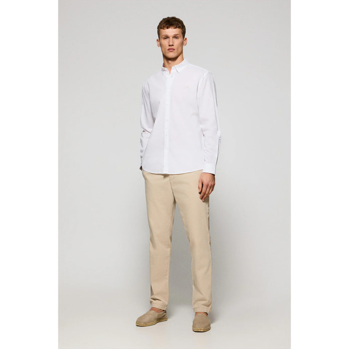 Camicia bianca in lino-cotone regular fit con logo ricamato