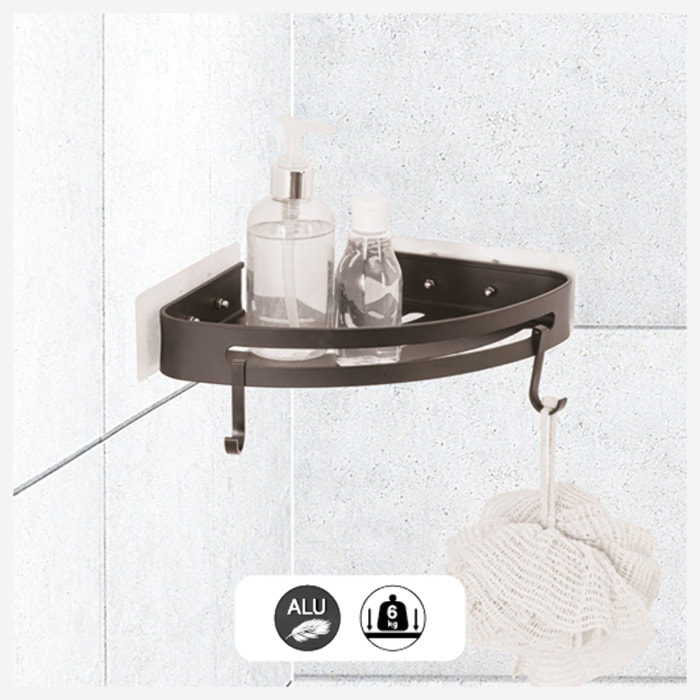 Étagère de douche d'angle stick adhésif noir "Blackalu"