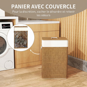 Panier à linge rectangulaire bambou 72L déhoussable lavable marron