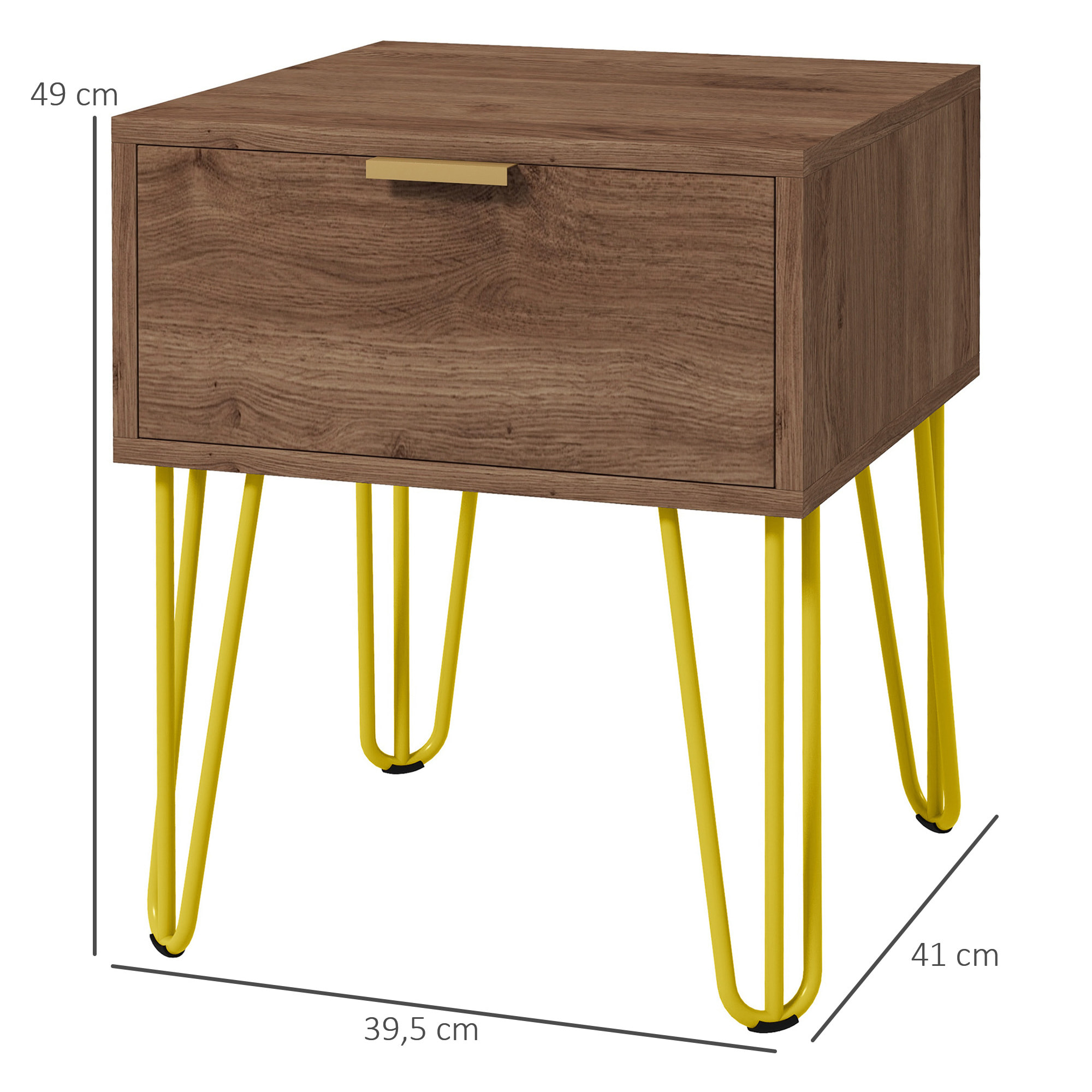 Table de chevet table de nuit avec tiroir table d'appoint - pieds en épingle à cheveux acier doré - dim. 39,5L x 41l x 49H cm marron