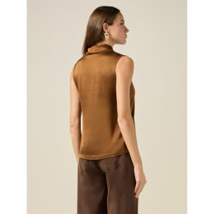 Oltre - Top in raso con collo alto - Marrone