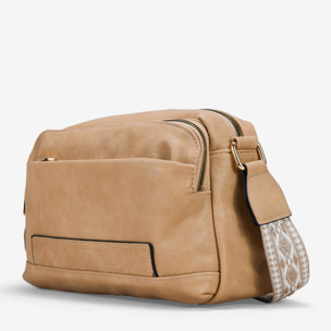 Bolso bandolera tostado con asa étnica