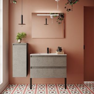 Ensemble vasque intégrée 2 tiroirs + miroir - HUDSON