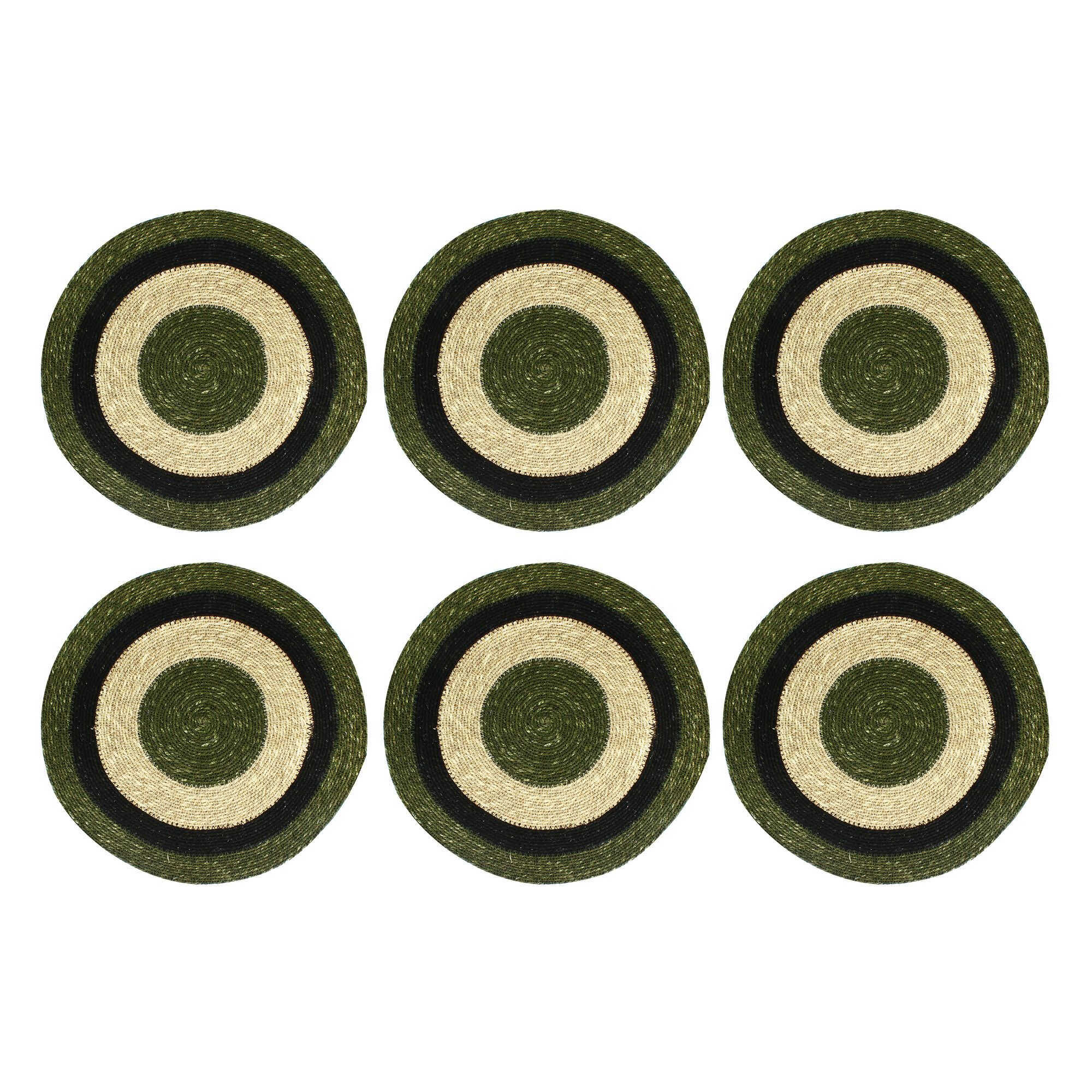 Lot de 6 sets de table vert en jonc de mer 38cm LUNA