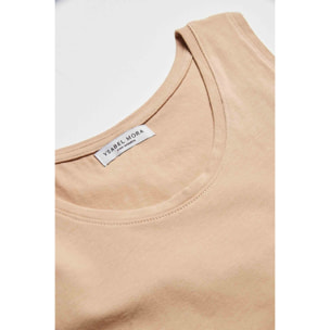 Maglietta in cotone beige con spalline larghe