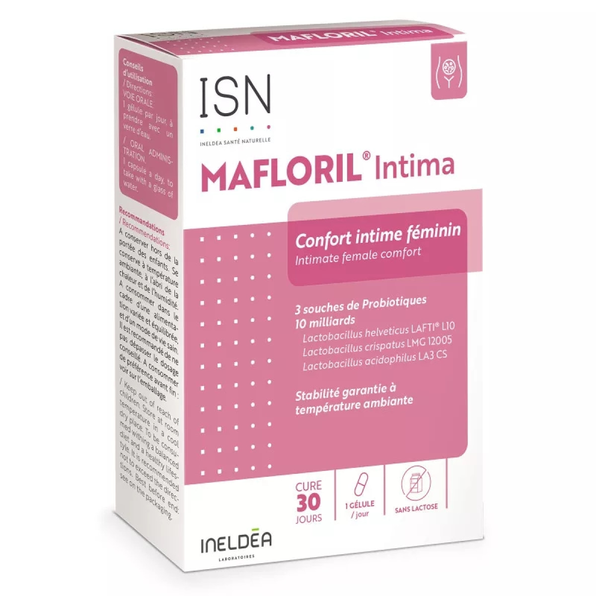 Ineldea Santé Naturelle - Mafloril Intima - Complément alimentaire naturel - Soutient du confort intime féminin - Cure de 30 j - 30 gélules végétales