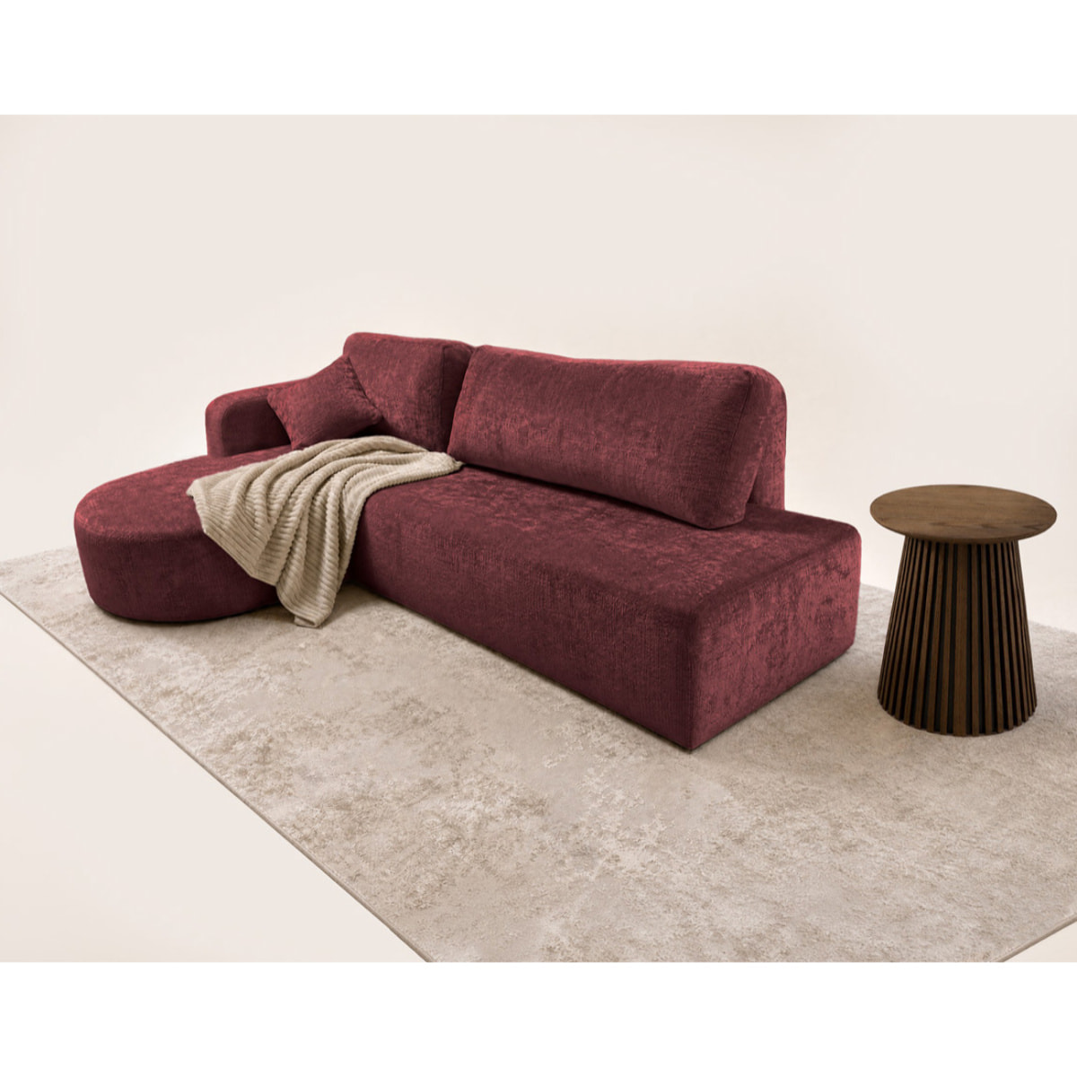 Miro - Canapé d'angle gauche 4 places convertible avec coffre en velours texturé - Prune
