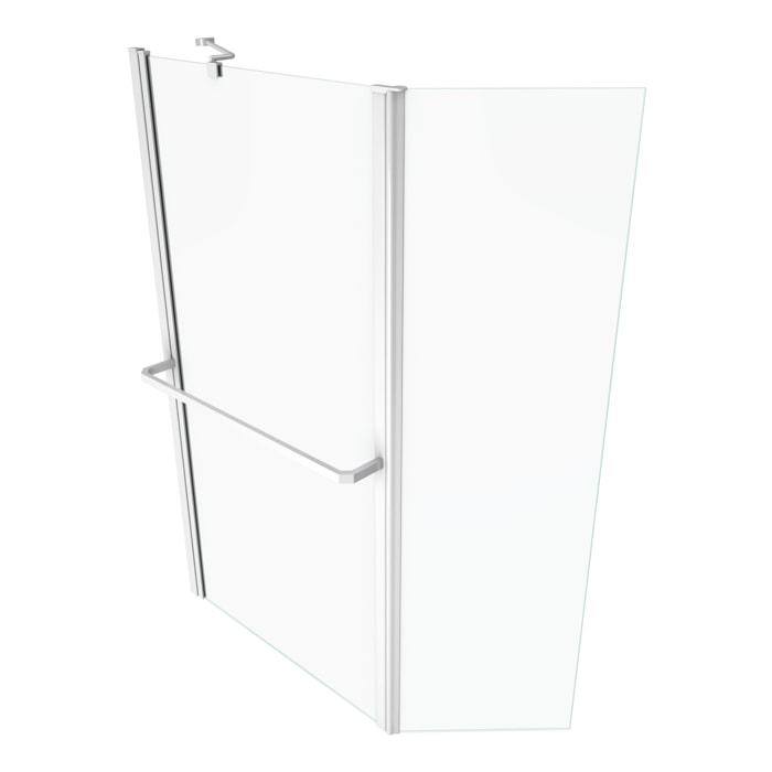 PARE BAIGNOIRE AVEC VOLET PIVOTANT 130x105cm PROFILE ALUMINIUM LAQUE BLANC ET VERRE TRANSPARENT