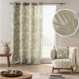 Rideau à œillets polycoton feuillages métallisé - Vert