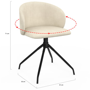 Chaises Léona pivotantes velours crème pieds métal - lot de 4