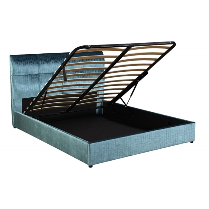 Lit coffre sommier relevable Safari Crocodile Bleu Turquoise | Grande capacite de stockage