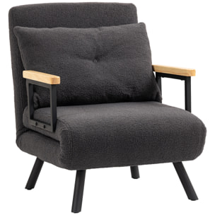 Sofá Cama de 1 Plaza Sofá Cama Plegable Tapizado en Borreguito con Respaldo Ajustable de 5 Niveles y Almohada Acolchada para Oficina Dormitorio Salón 63x73x81 cm Gris Oscuro