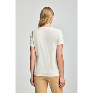 Maglietta Turia ecrù con finitura peach effect e print Polo Club in gomma