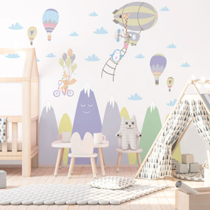 Stickers muraux enfants - Décoration chambre bébé - Autocollant Sticker mural géant enfant montagnes scandinaves ANIMAUX MALICIEUX