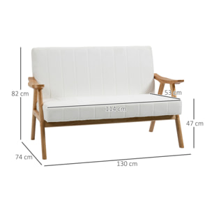 Sofá de 2 Plazas Moderno Sofá de Salón Decorativo Tapizado en Poliéster con Asiento Acolchado y Patas de Madera para Dormitorio Carga 200 kg 126x74x82 cm Crema