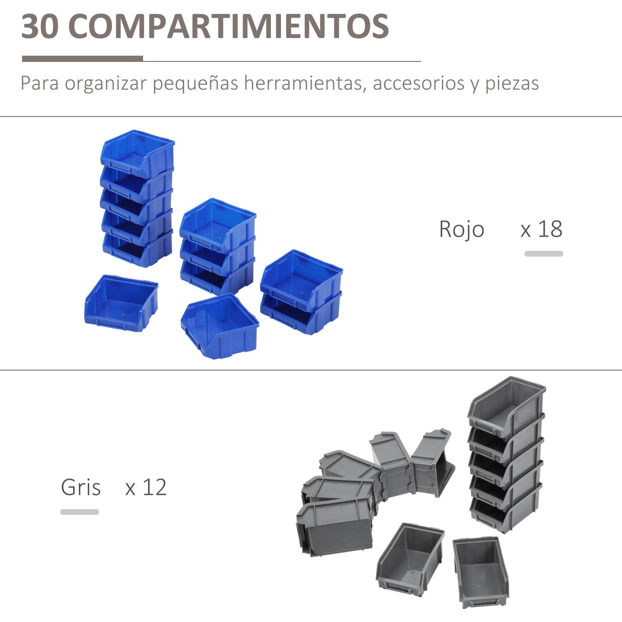 Organizador de Herramientas de Pared de 33 Piezas 63x18x37,5 cm Estantería de Pared para Herramientas con 30 Cajas Desmontable y 2 Paneles Azul y Gris