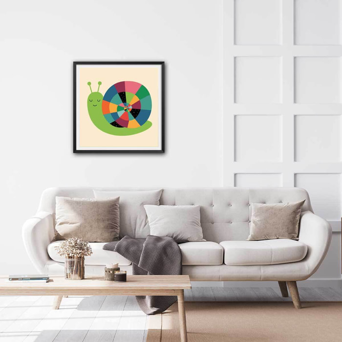 Affiche  rainbow escargot Affiche + cadre en bois - Noir