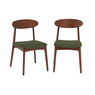 Chaise vintage bois d'hévéa noyer et tissu (lot de 2) ARIA