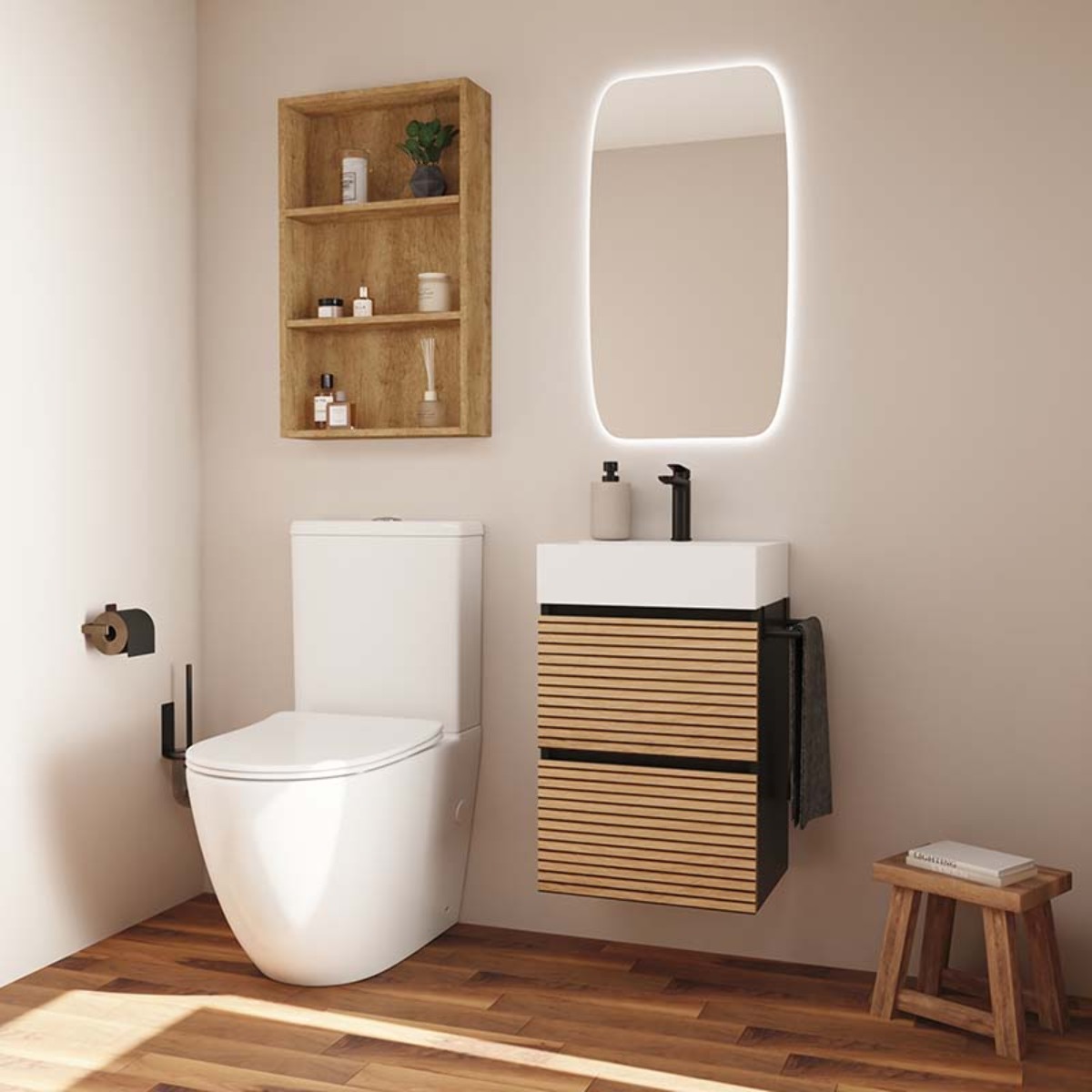 Meuble de Salle de Bain YINU | 45 cm Noir - Solomon | Fond 36 cm | Deux Tiroirs | Lavabo Encastre | N'inclut Pas Miroir | Meuble Monte | Alday