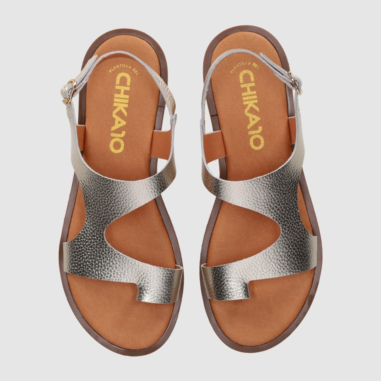 Sandalias de Piel - Platino - Tacón: 1 cm