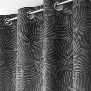 Rideau occultant en velours feuilles de monstera - Gris