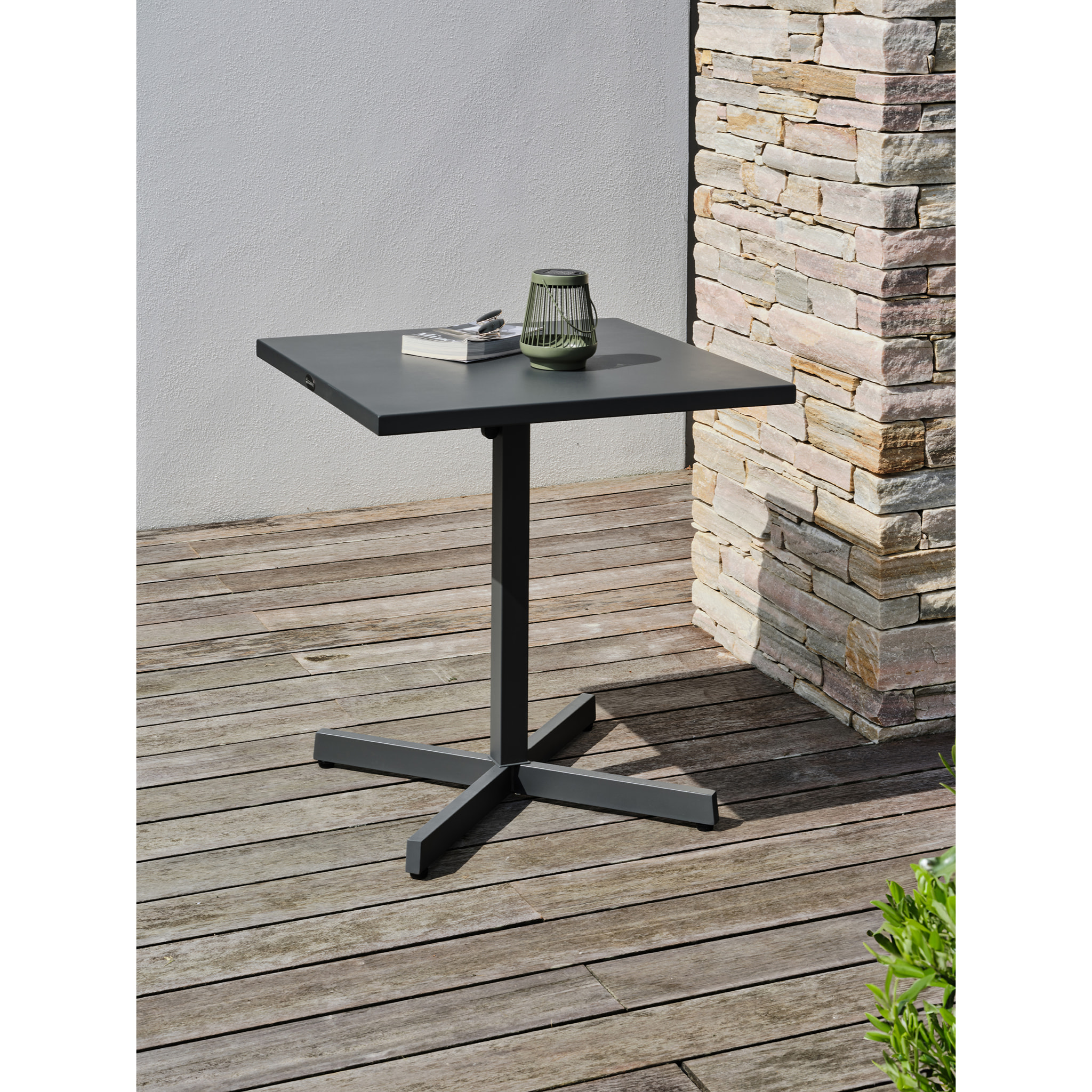 LOUISE - Guéridon de jardin avec plateau pliant en acier gris anthracite