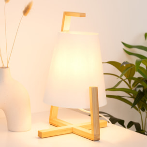 Lampe "Gong" - bambou et blanc - H32 cm