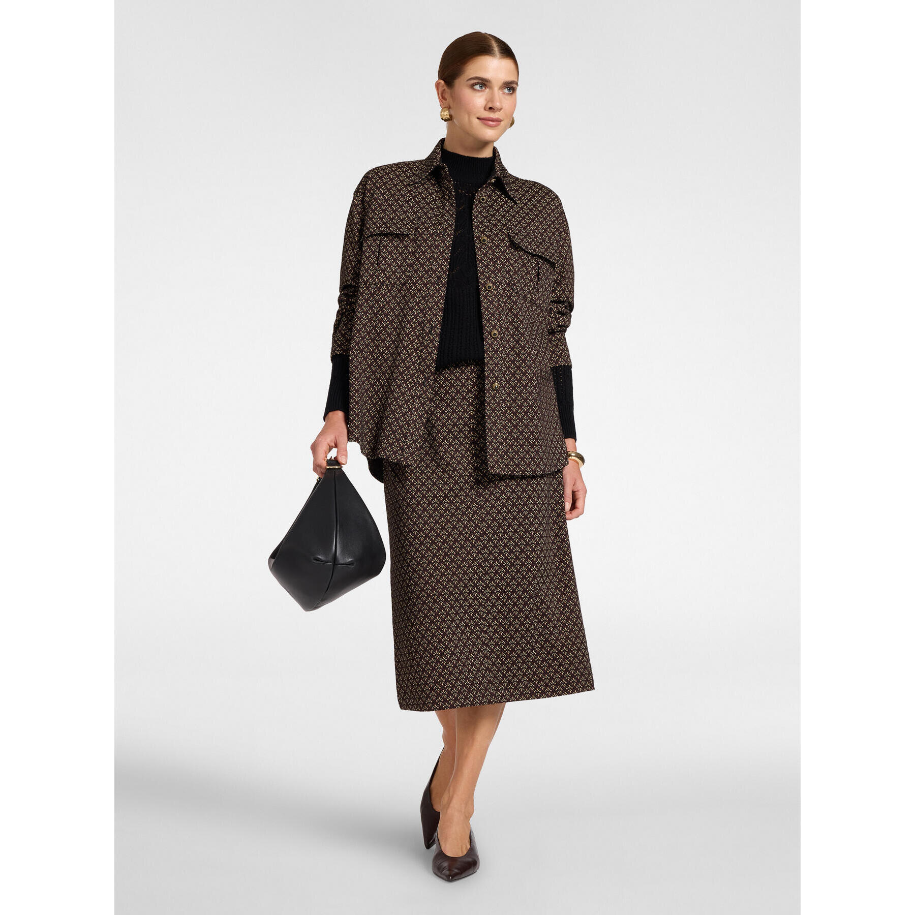 Elena Mirò - Camicia overshirt jacquard - Nero