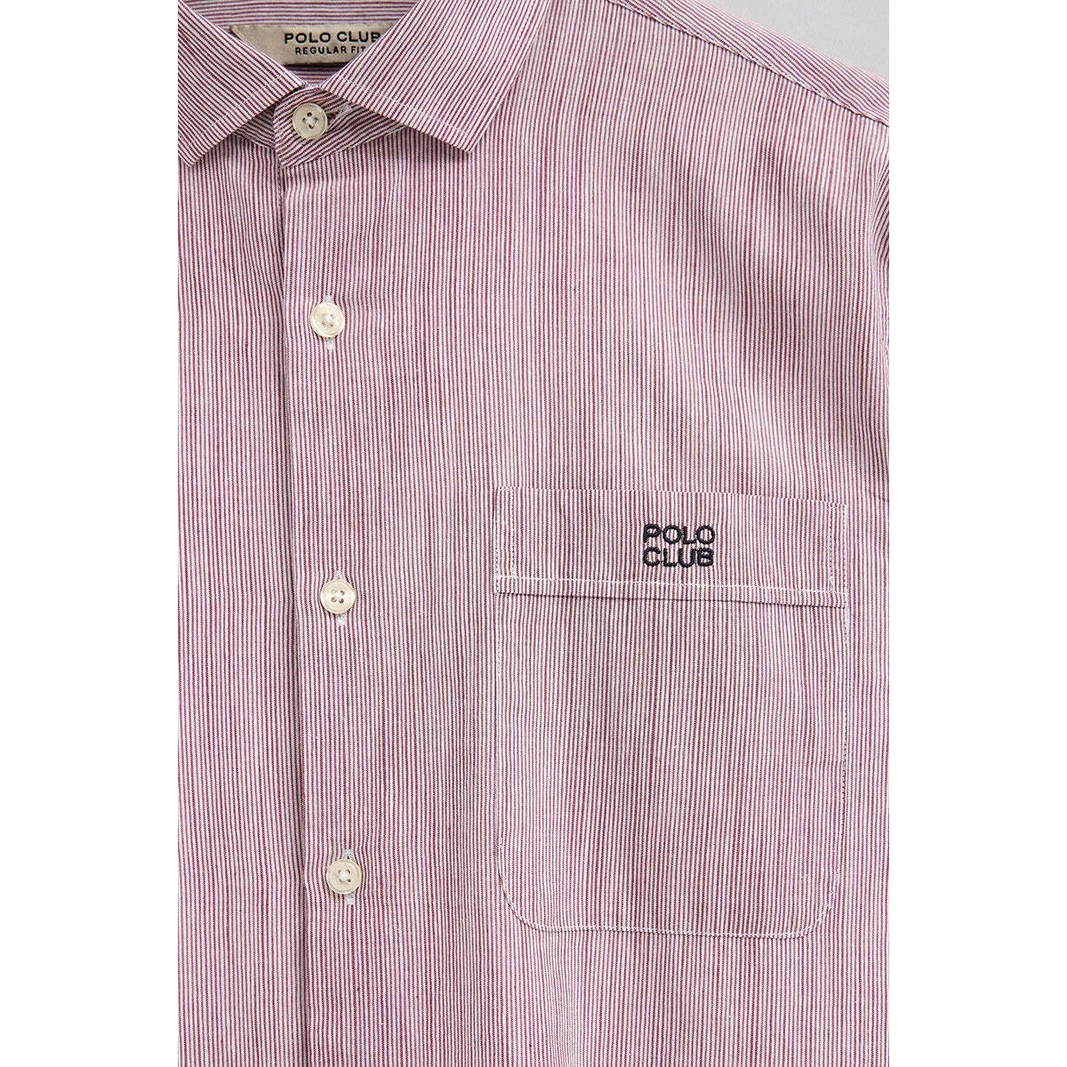 Camicia cotolino a righe rossa regular fit con ricamo Polo Club