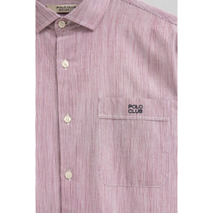Camicia cotolino a righe rossa regular fit con ricamo Polo Club