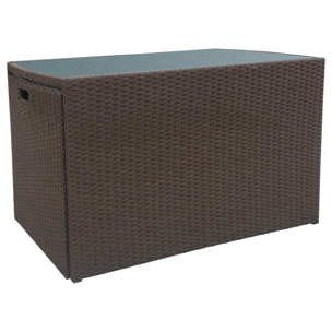 Salon de jardin encastrable SANTORIN en résine tressée marron 2 places - coussins ivoire