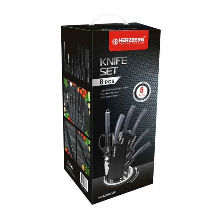 Set de couteaux avec support 8 pièces carbon Herzberg HGMSN8CAR