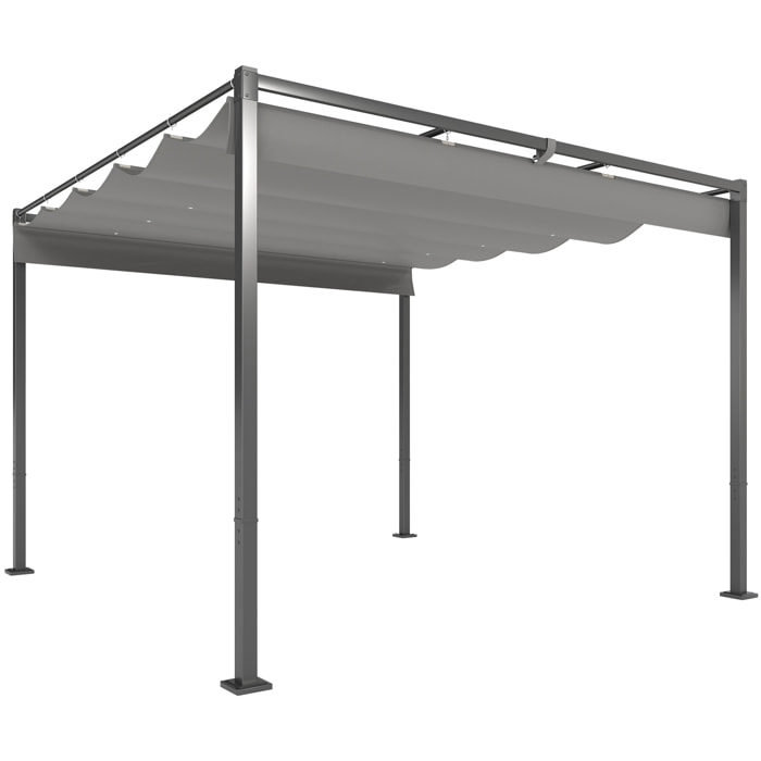 Pérgola con Techo Retráctil Pérgola de 3x3 m Cenador de Pared o Independiente con Cierre Magnético Protección UV30+ Pabellón para Jardín Patio Terraza Exterior Gris