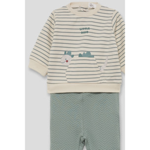 Conjunto bebé niño sudadera de rayas y pantalón eucalipto, dinosaurio y bolsillo canguro | Color: Verde iceberg | Street Monkey