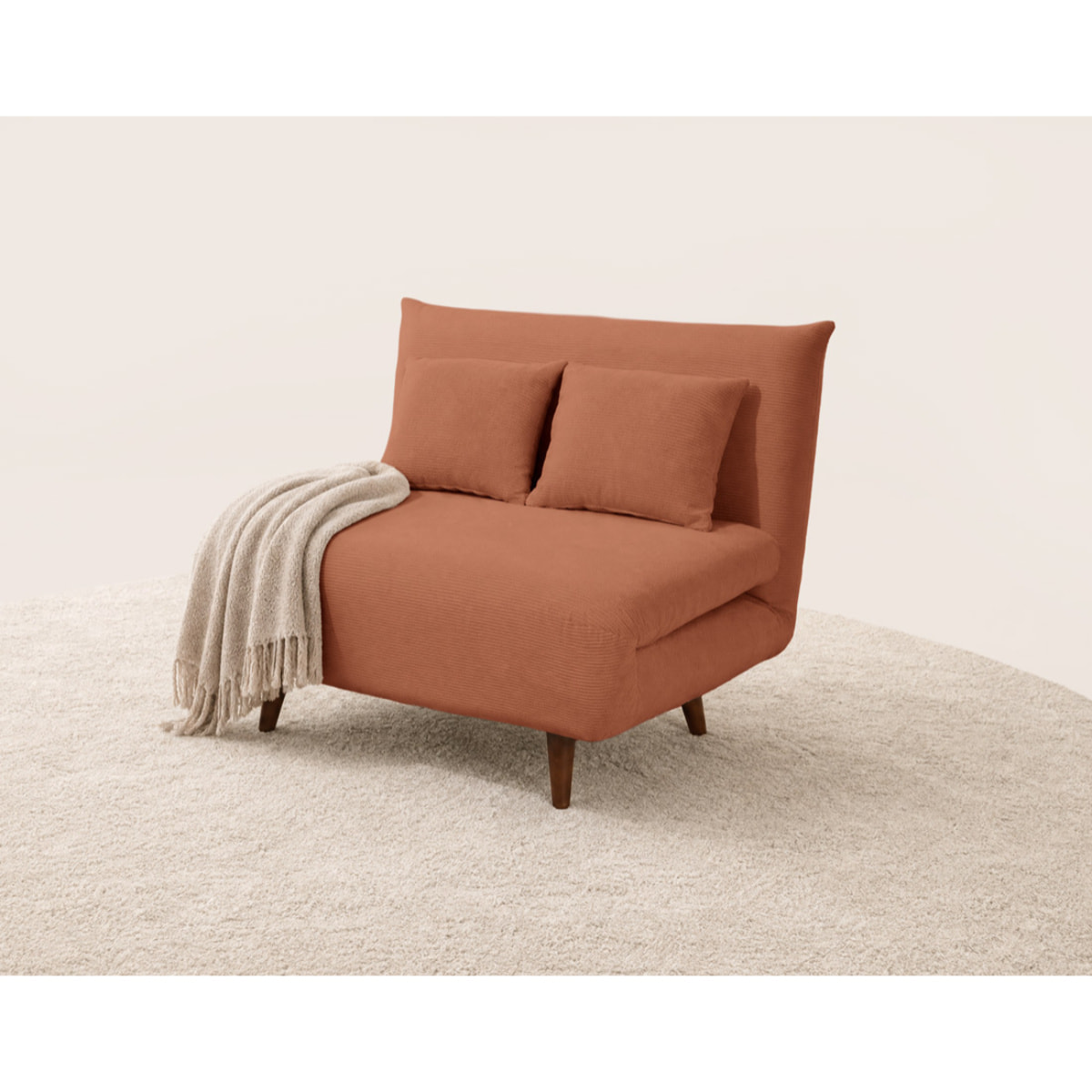 Lumi - Banquette convertible clic-clac 1 place en velours côtelé - Terracotta