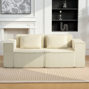 Sofá de 3 Plazas, Sofá de Salón, 202x90x76 cm, Tapizado en Pana, Acolchado Grueso, Asiento Extra Profundo, Reposabrazos Anchos, 2 Almohadas, Beige