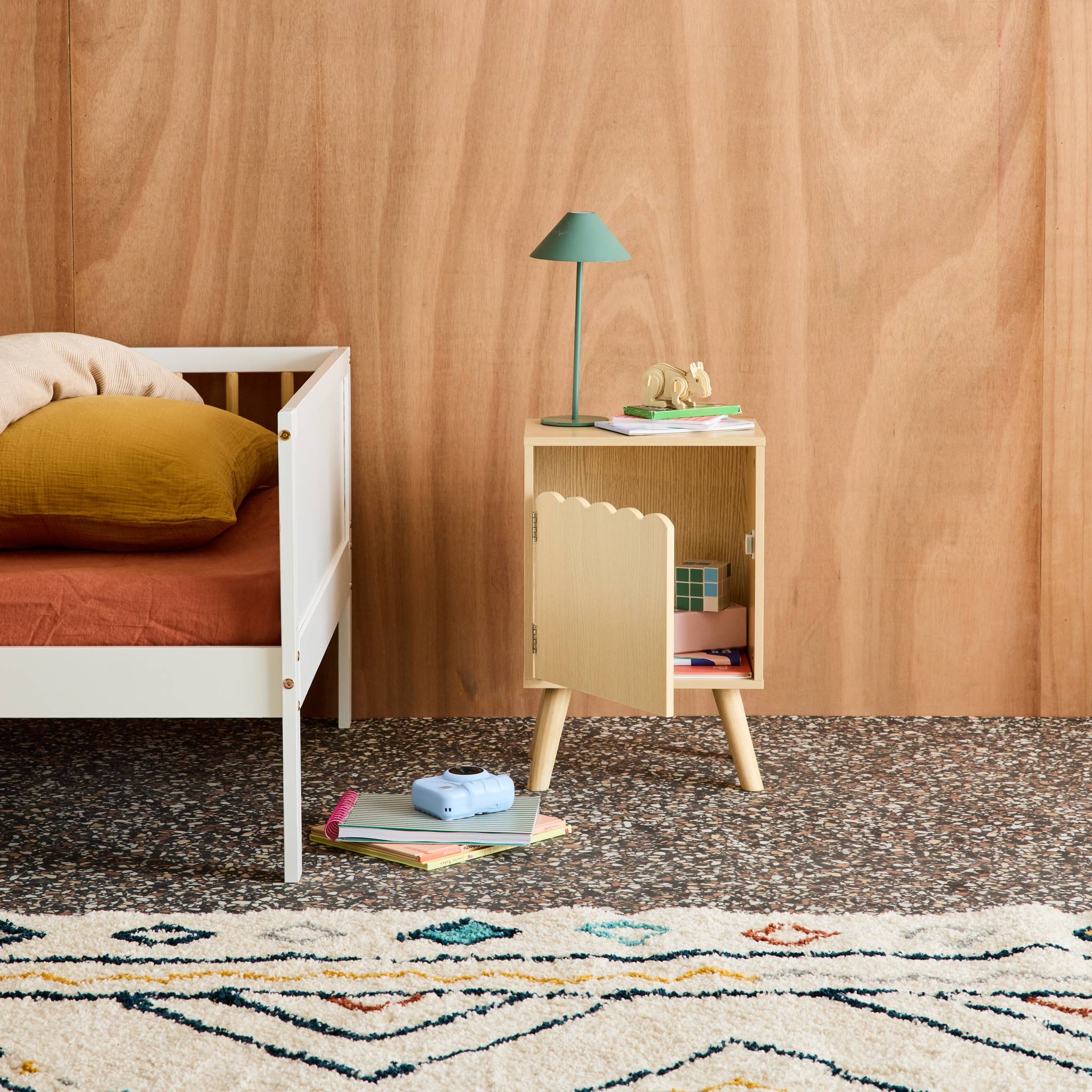Table de chevet enfant décor bois 1 porte AZUR