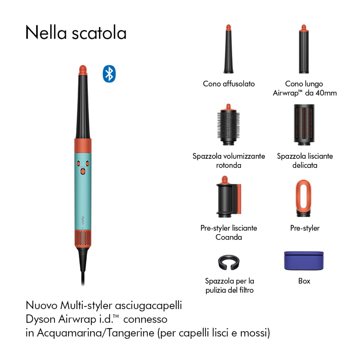 Multi-styler asciugacapelli Dyson Airwrap i.d.™ per capelli lisci e ondulati in Acquamarina/Tangerine | Ricondizionato