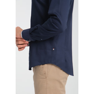 Camicia Uomo Botton Down Slim Satin Unito Blu