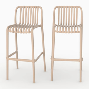 Lot de 2 chaises de bar de jardin 76 cm en plastique beige - Duli