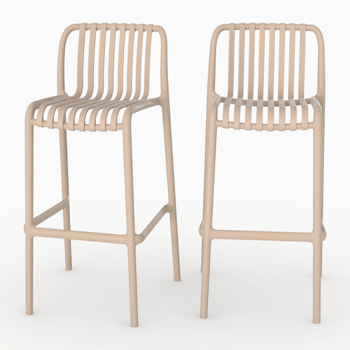 Lot de 2 chaises de bar de jardin 76 cm en plastique beige - Duli