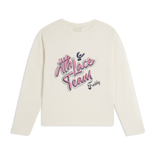 T-shirt Junior manica lunga con grafica in corsivo e strass