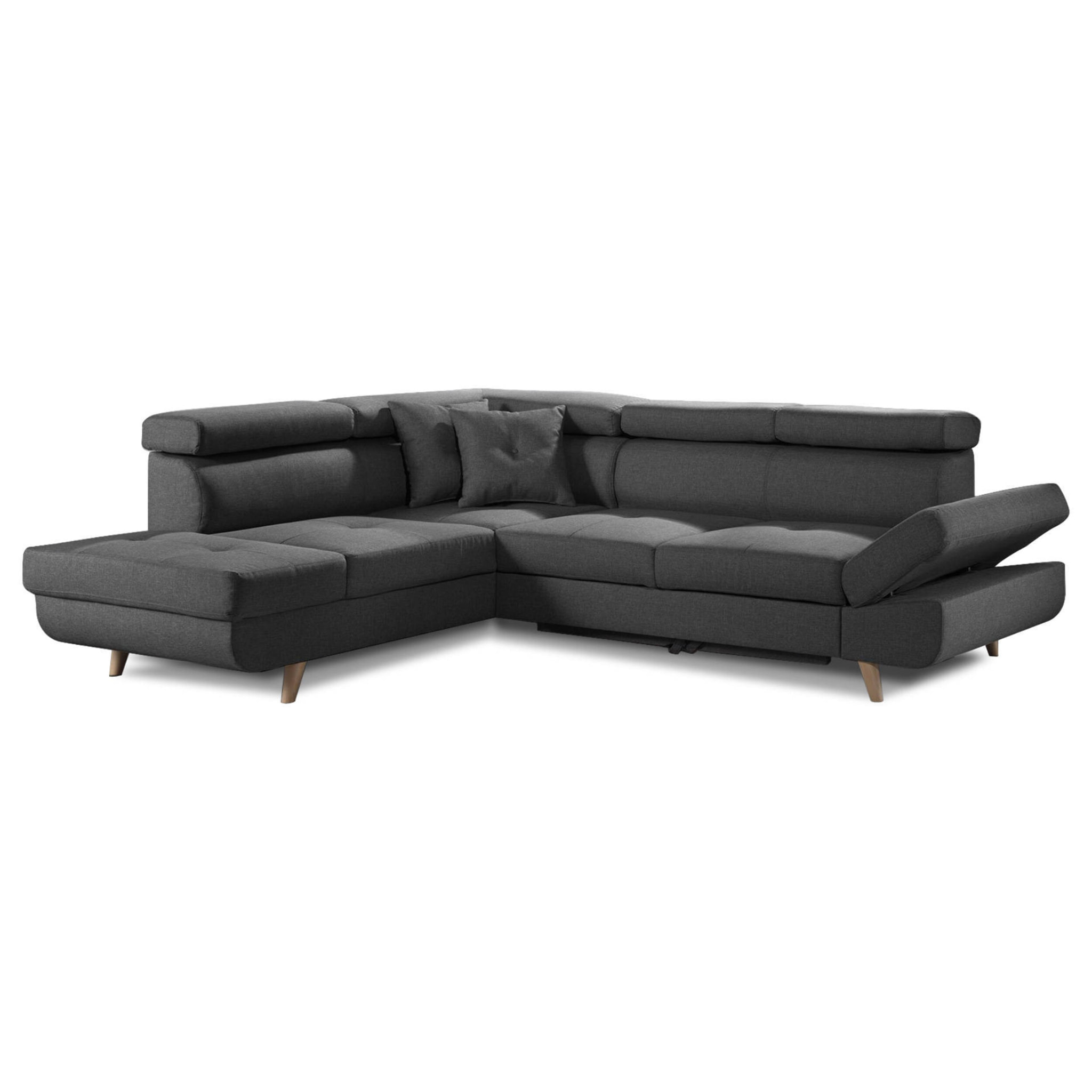 Linea - Canapé d'angle gauche convertible - 5 places - avec têtières - Gris foncé