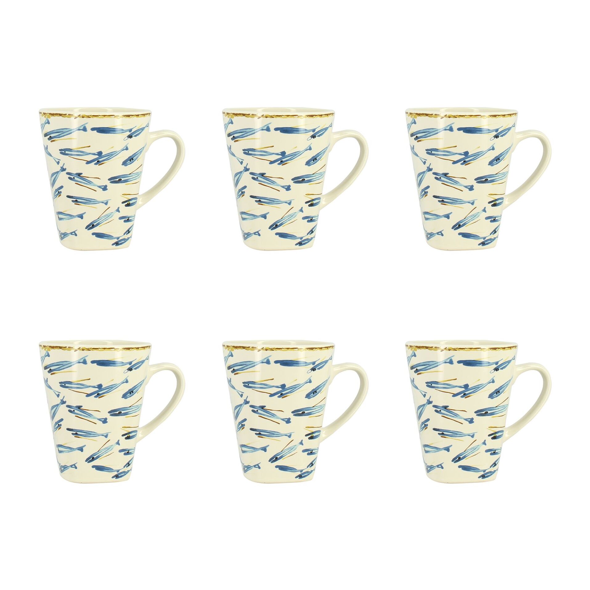Lot de 6 mugs 36cl en grès à motif poisson MARIUS